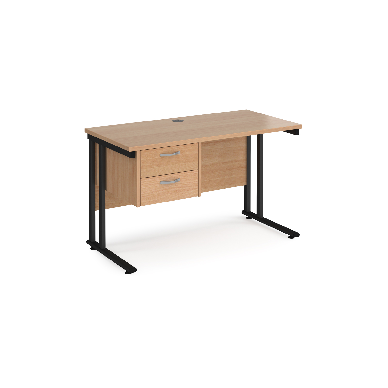Maestro 25 straight desk with 2 drawer pedestal – Cantilever leg frame – Beech