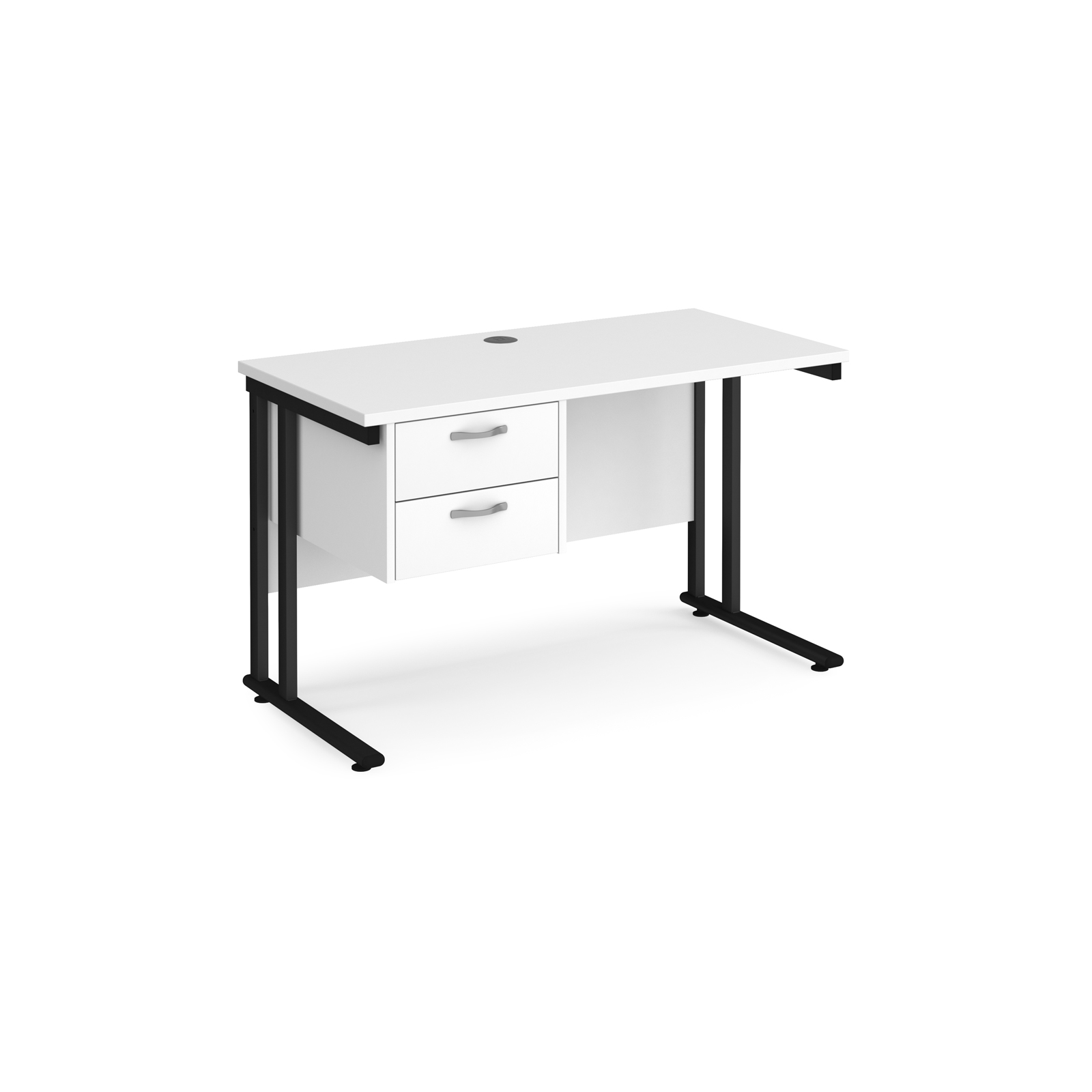Maestro 25 straight desk with 2 drawer pedestal – Cantilever leg frame – White