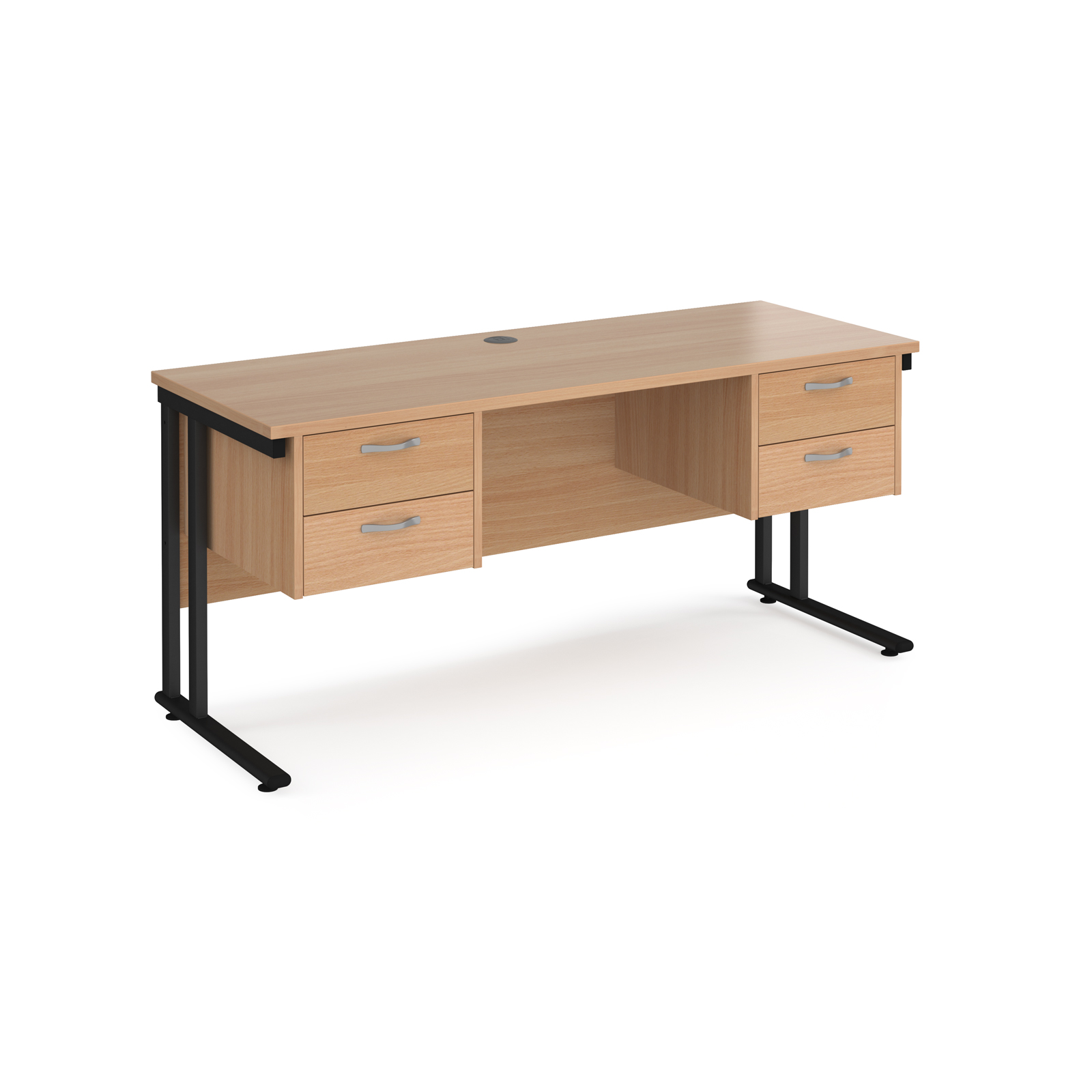 Maestro 25 straight desk with two x 2 drawer pedestals – Cantilever leg frame – Beech