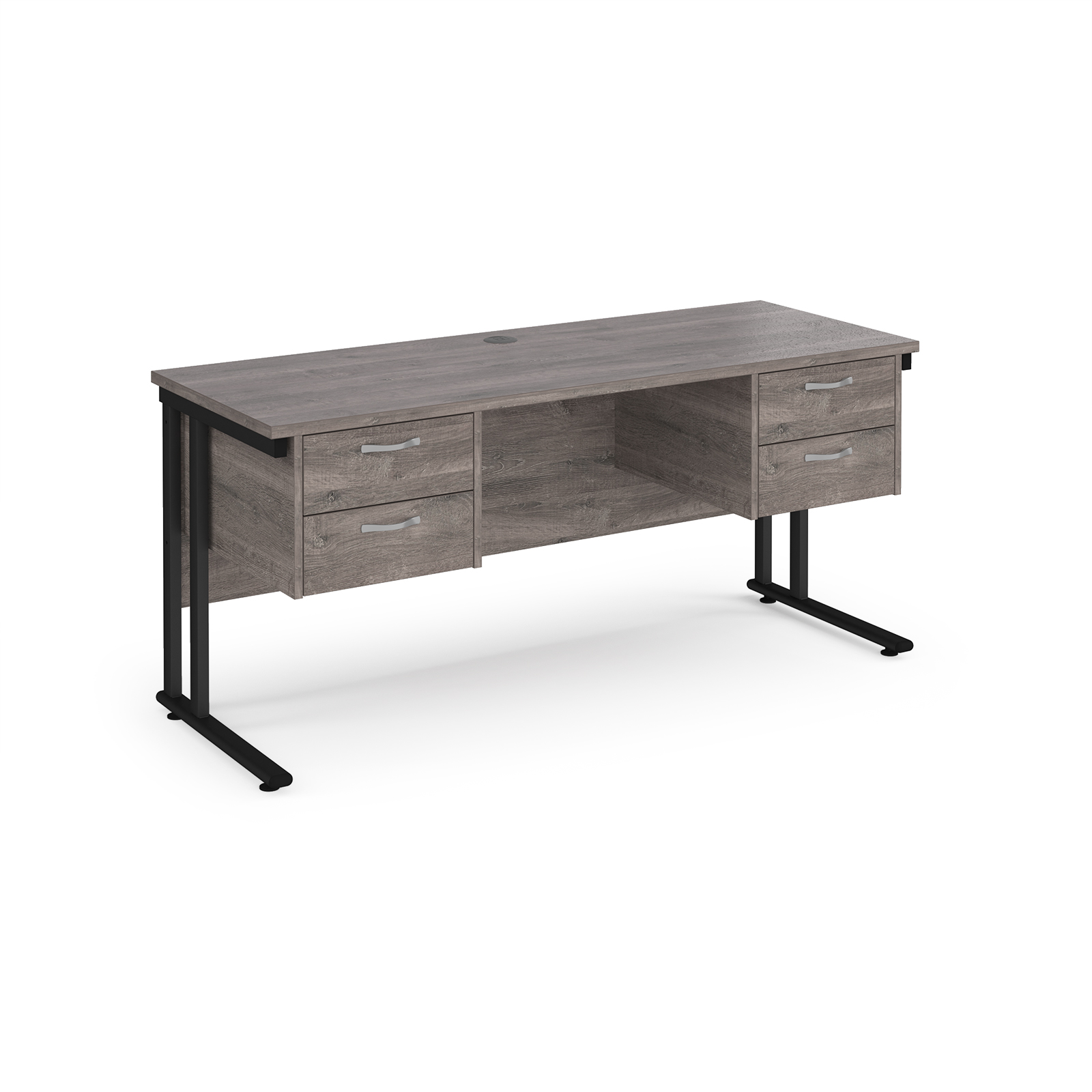 Maestro 25 straight desk with two x 2 drawer pedestals – Cantilever leg frame – Grey Oak