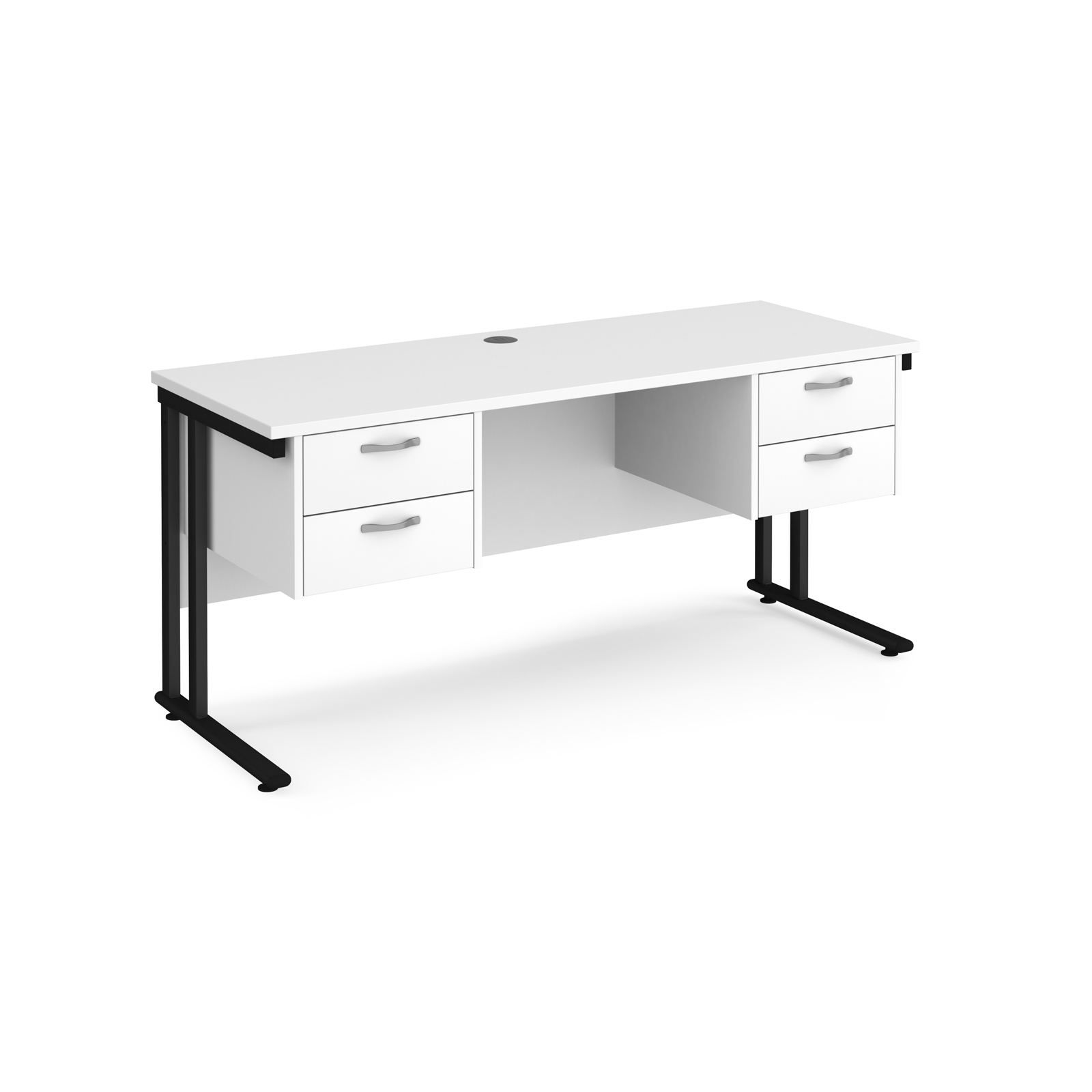 Maestro 25 straight desk with two x 2 drawer pedestals – Cantilever leg frame – White
