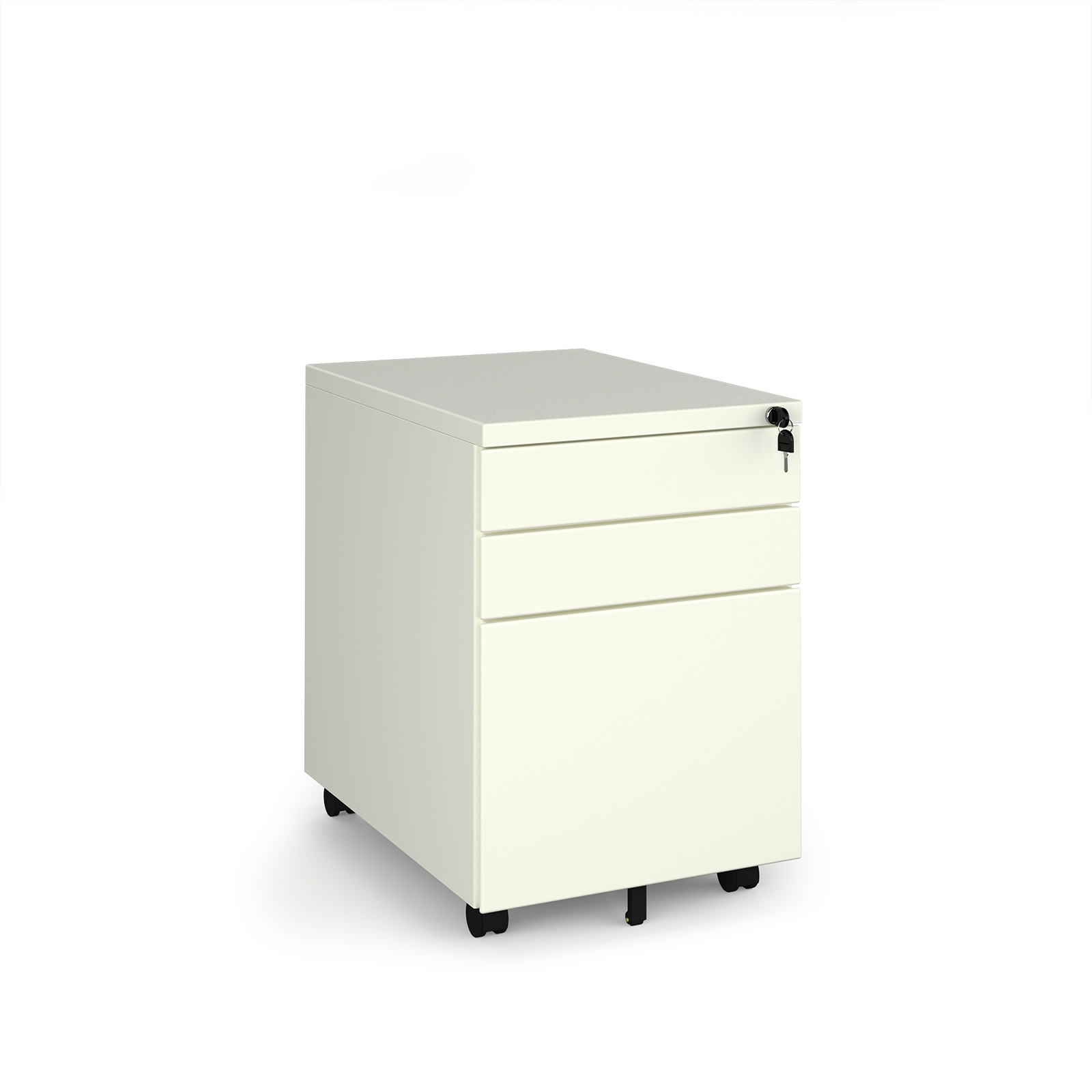 Steel 3 drawer wide mobile pedestal – White