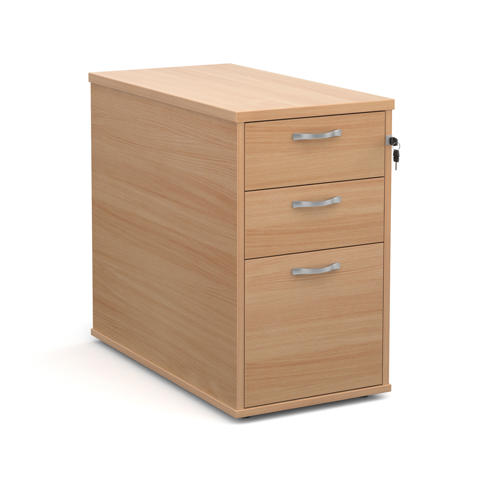 Desk high 3 drawer pedestal with silver handles 800mm deep – Beech