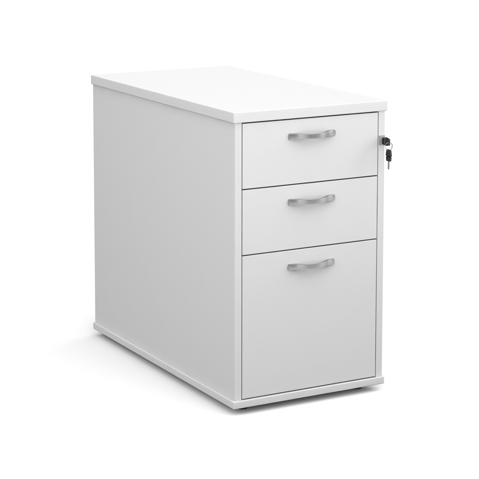 Desk high 3 drawer pedestal with silver handles 800mm deep – White