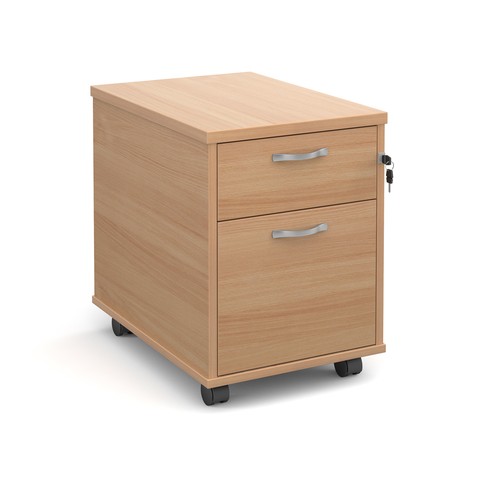 Mobile 2 drawer pedestal with silver handles 600mm deep – Beech