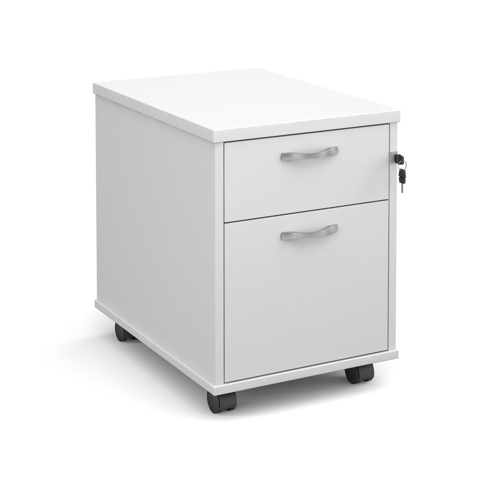 Mobile 2 drawer pedestal with silver handles 600mm deep – White