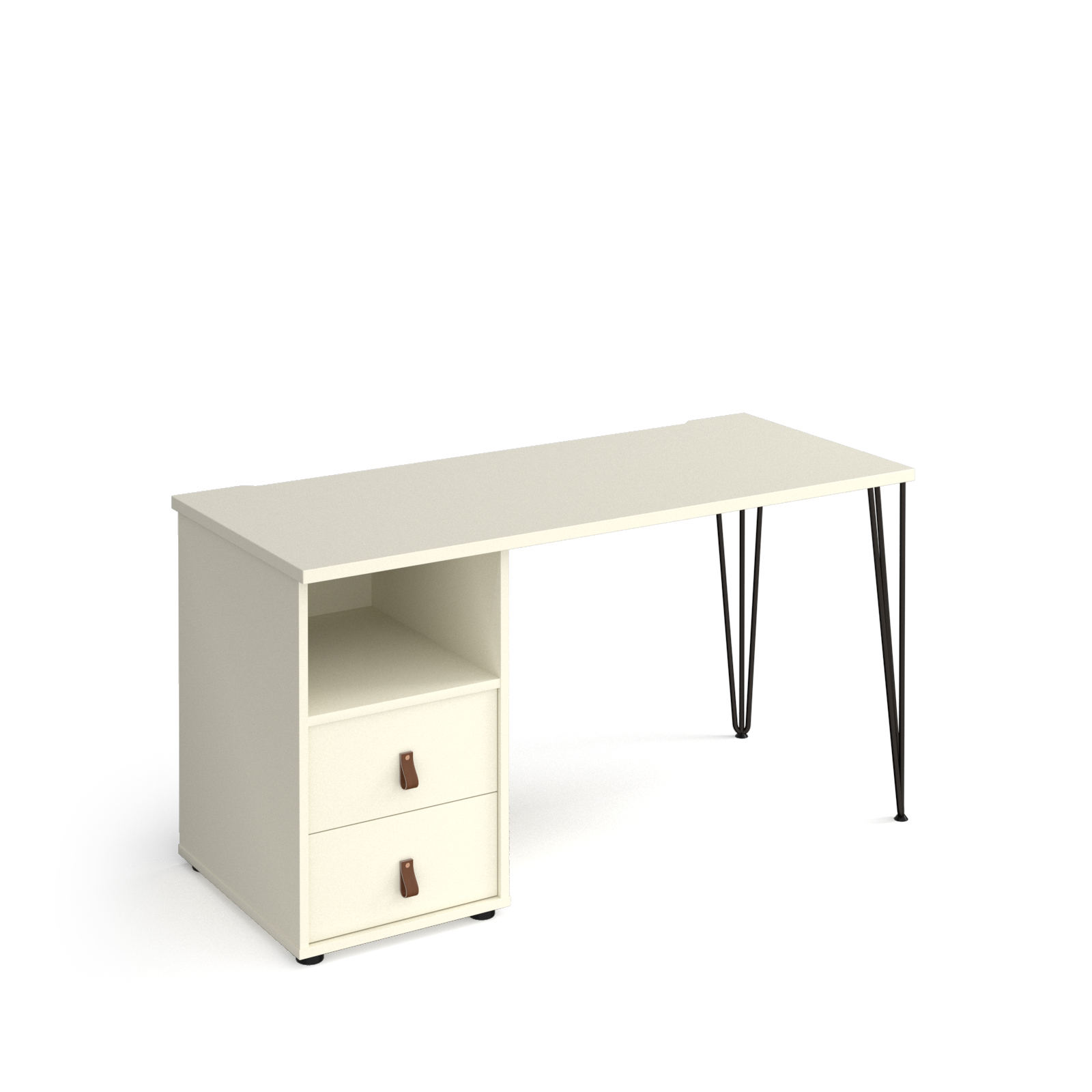 Tikal straight desk 1400mm x 600mm with hairpin leg and support pedestal with drawers – White